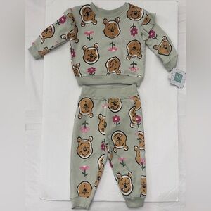Winnie the Pooh Baby Girls Fleece Crewneck Top and Pants Set, 2-Piece 6-9 Mths